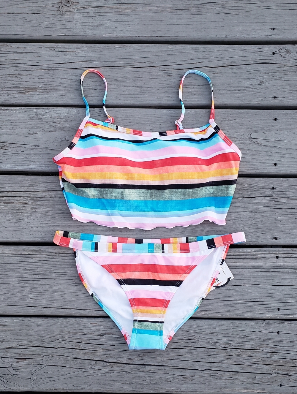 No Boundaries Tricot Striped Cropped Bikini 2 Pc - Medium